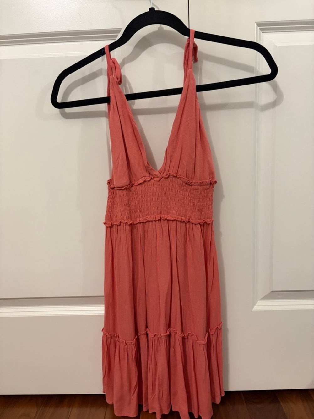 Sleeveless Coral Mini Dress with Smocked Waist